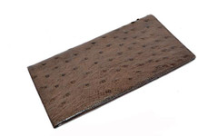 Unisex 1970's-80's Dark Taupe Brown Ostrich Skin Long Checkbook Pocket Billfold Wallet - Italy