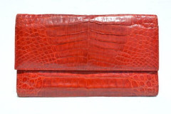 Ladies 1990's-2000's RED Crocodile Belly Skin Long Checkbook Wallet