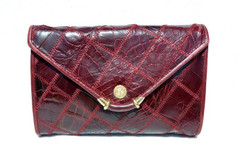 OXBLOOD Red 1950's-60's Patchwork CROCODILE Skin Clutch Shoulder Bag