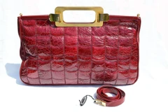 XXL 1990's Burgundy Red ZENITH Patchwork CROCODILE Skin TOTE Clutch Shoulder Bag