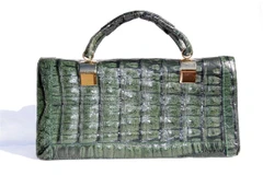 Lovely Dark GREEN 1980's Crocodile Skin Handbag Shoulder Bag