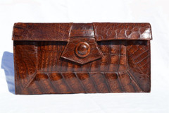 Lovely 1940's-50's Chocolate CROCODILE Skin Clutch Bag - ARGENTINA