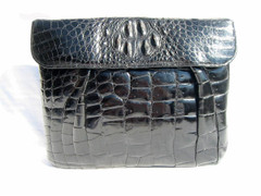 Jet Black 1930's-40's HORNBACK ALLIGATOR CLUTCH Bag
