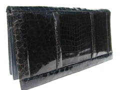 XXL BLACK 15" 1940's-50's Sleek ALLIGATOR Skin Clutch - ARGENTINA