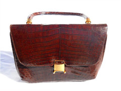 AMPLE COGNAC 1950's-60's CROCODILE Skin Bag - ARGENTINA