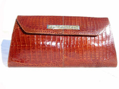Large 14" 1960's-70's COGNAC CROCODILE Skin CLUTCH Shoulder Bag
