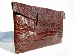 DECO Envelope Style 1940's-50's Chocolate ALLIGATOR Skin Clutch Bag