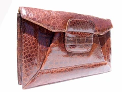 Lovely 13" 1940's Brown CROCODILE Skin Clutch Bag - ARGENTINA