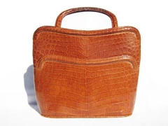 Lovely 1940's-50's BURNT ORANGE Crocodile Belly Skin Handbag - ARGENTINA