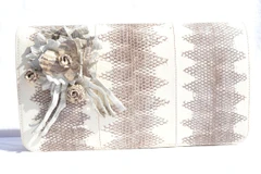 Cream & Gray 1970's-80's Sea Snake Skin Shoulder Bag Clutch - Custom Flowers!
