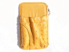 New! Yellow CROTON Genuine Ostrich Skin Phone Case Holder ID Wallet