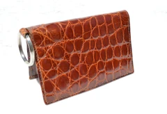 1990's Cognac Brown ALLIGATOR Belly Skin CARD I.D. CASE Key Chain