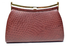 1970's-80's OXBLOOD (Marsala) Red Classic Style Ostrich Skin Clutch Handbag