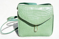Handmade Seafoam GREEN 1990's-2000's ALLIGATOR Belly Skin Cross Body Bag - ITALY