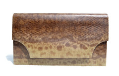 OLIVE BROWN 1970's-80's KARUNG Snake Skin Shoulder Crossbody Bag Clutch - ANDREA PFISTER - ITALY