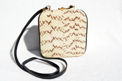 Cream & Black 1980's-1990's Cobra Snake Skin Crossbody Shoulder Bag - COMECO