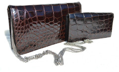 Chic CHOCOLATE BROWN 1980's-1990's ALLIGATOR Belly Skin Clutch Shoulder Bag