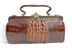 Gorgeous 1930's-40's Victorian Style Warm Brown Hornback Alligator Skin Handbag