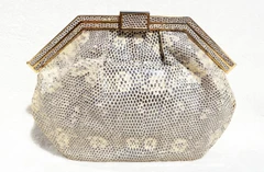 1980's-90's Cream & Taupe RING LIZARD Skin Clutch Bag - COLOMBETTI