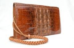 Unisex Caramel Brown 1960's-70's Hornback Crocodile Skin Shoulder Bag