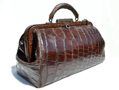 Antique Early 1900's ALLIGATOR Belly Skin Doctor Bag