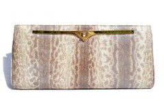 Long 13" 1970's Cream and Tan KARUNG Skin Clutch Shoulder Bag