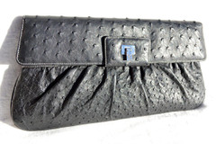 XXL 16" Early 2000's Jet Black OSTRICH Skin Clutch- Lambertson Truex