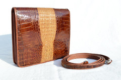 Mini Brown & Caramel 1980's Hornback Crocodile Skin Clutch Shoulder Bag