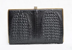 1960's Black Double Hornback CROCODILE Clutch Purse Shoulder Bag