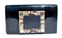 KARA ROSS Chic 2000's Patent Leather, PYTHON & Stingray Skin Clutch Shoulder CROSS BODY Bag
