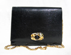 Jet Black 1950's-60's MARTIN VAN SCHAAK Lizard Skin CLUTCH Shoulder Bag