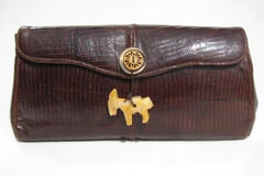 Custom BOHO 1960's Brown Lizard Skin CLUTCH - Carved Stone DONKEY!