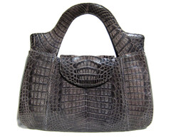 XL 14 x 10 Dark GRAY 1990's CROCODILE Skin Handbag