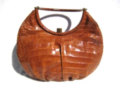1950's BURNT ORANGE Crocodile Belly Skin Handbag - PRADO Bags