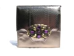 Rose GOLD 1980's Jeweled COBRA Snake Skin CLUTCH Shoulder Bag  - JASMIN