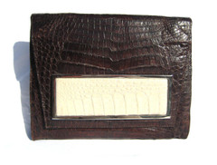 Brown & Cream 1990's-2000's Crocodile Belly Skin CLUTCH Shoulder Bag - ITALY