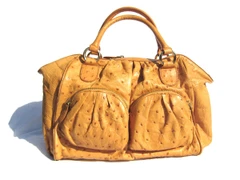 XL MUSTARD Yellow 1990's-2000's Ostrich Skin Handbag Satchel