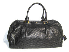 Stunning XL 15 x 10 NEW Early 2000's Jet BLACK OSTRICH Skin SATCHEL Travel Shoulder Bag