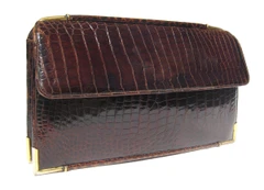 Chic Hermes-Style 1990's Dark Brown CROCODILE Belly Skin Clutch Bag