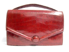 1950's-60's Oxblood RED HERMES Style CROCODILE Caiman Belly Skin Handbag