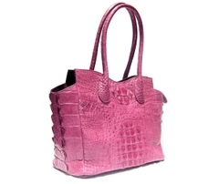 Huge Early 2000's 16 x 11 ROSE PINK Hornback Crocodile Skin Handbag Satchel