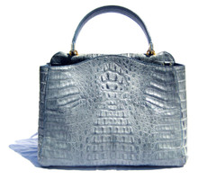 Early 2000's  BLUE Hornback Crocodile Skin Satchel Shoulder Bag