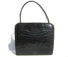 LOPEZ Classic BLACK 1960's CROCODILE Caiman Belly Skin Handbag