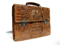 XL 1960's-70's Men's Hornback CROCODILE BRIEFCASE Satchel Legal Size Bag w/ Key!