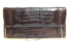 1980's Brown Crocodile CAIMAN Belly Skin Clutch Shoulder Bag