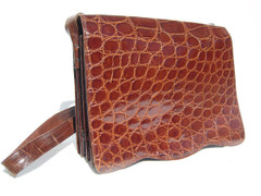 Lovely 1980's-90's COGNAC Brown ALLIGATOR Belly Skin Shoulder Bag SATCHEL -Maxima - Titti Del'Aqua - ITALY