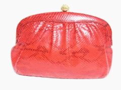 RED 1990's PYTHON Snake Skin Clutch Shoulder Bag - Morris Moskowitz