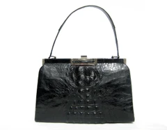 Midnight BLACK 1950's-60's Hornback CROCODILE Skin Shoulder Bag