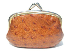 Large 1980's Cognac Brown OSTRICH Skin Change Purse
