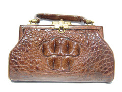 Stunning Antique 1920's-30's Brown Victorian CROCODILE Skin Handbag